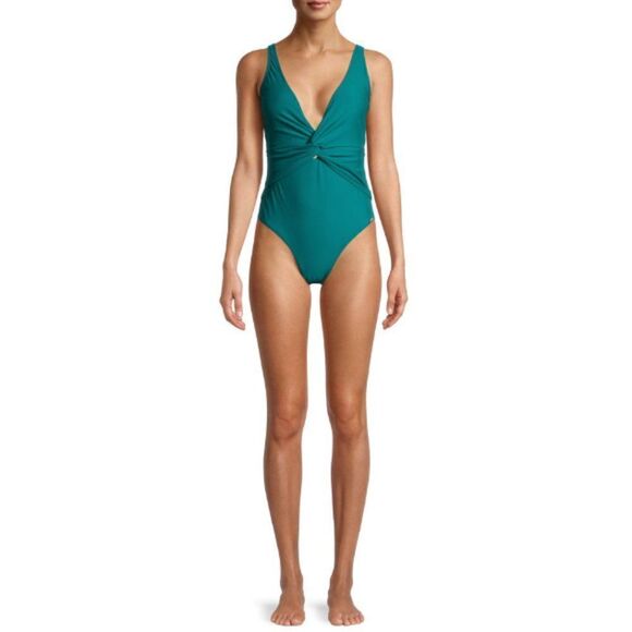 Nicole Miller New York Teal Twist Top One-Piece Swimsuit - Picture 1 of 2